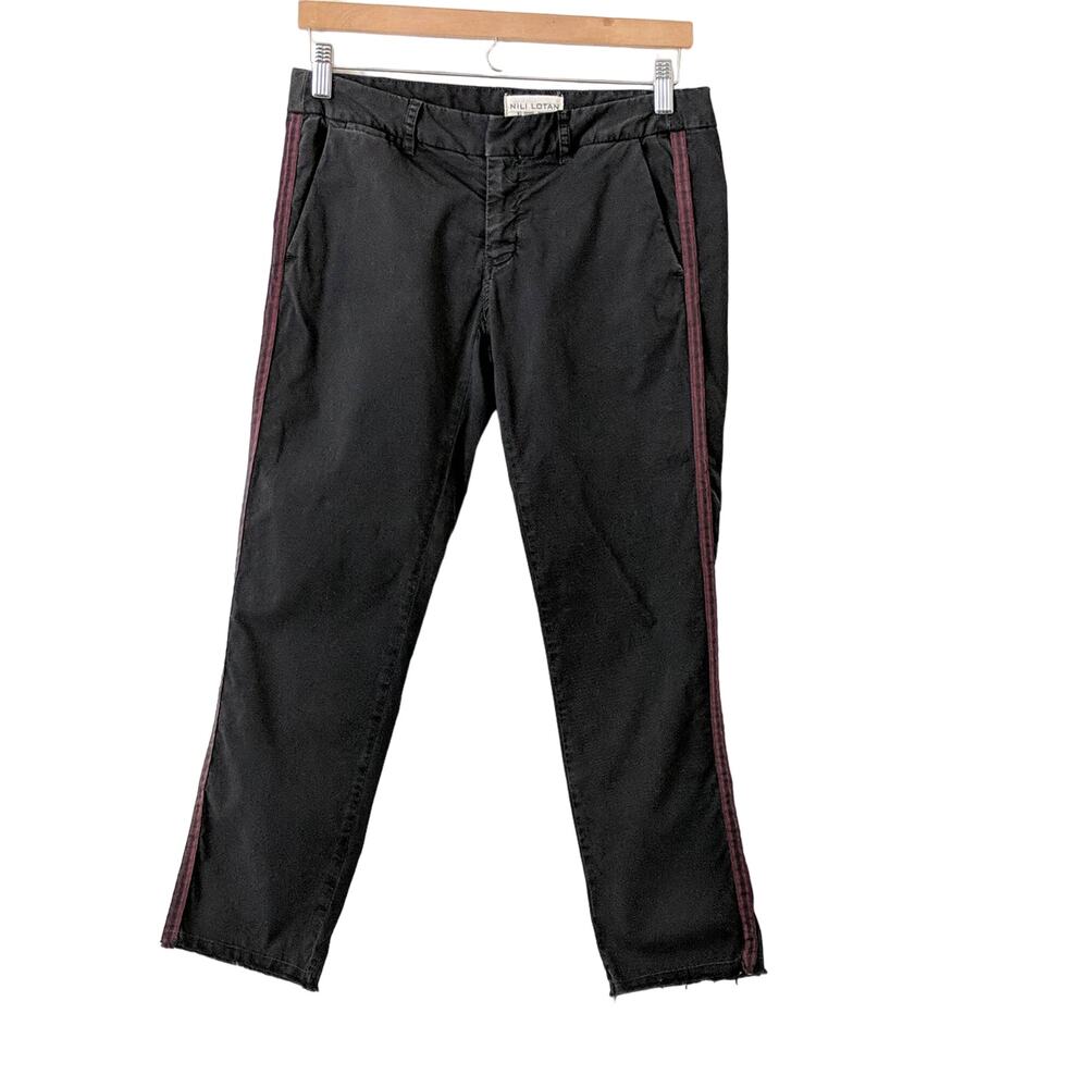 Nili Lotan East Hampton Military Pant 2 Gunmetal Black Tape Sunfaded Red Raw Hem